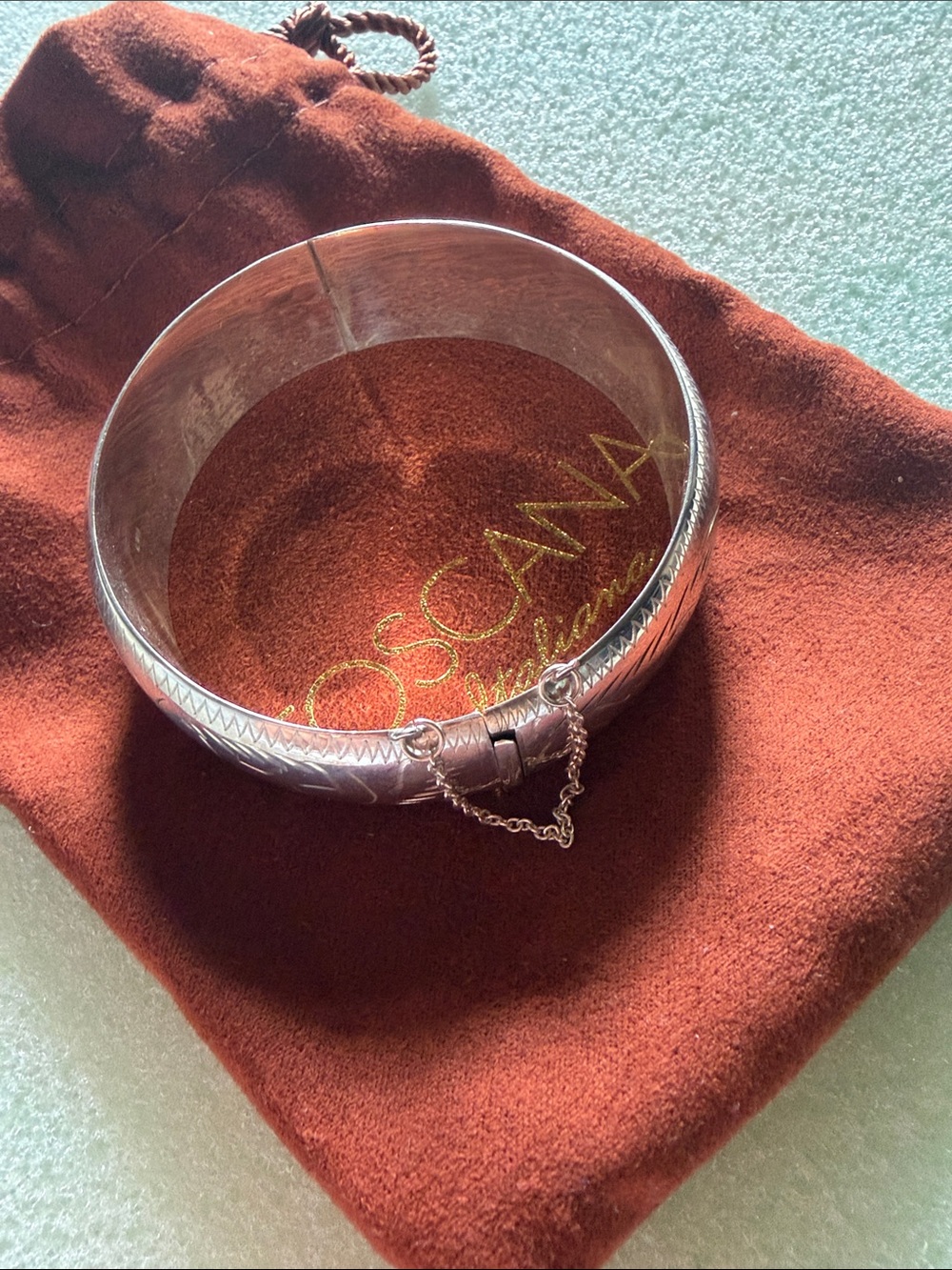 Silver-sterling engraved bangle bracelet.